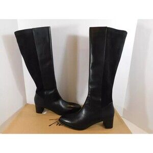 Trotters Kirby Inside Zip Stretch Knee High Boots 7.5 N Black Leather/Microfiber